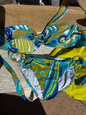 Trina Turk new retro vibe gold sexy side rings adj top pads straps topsz10/ b4